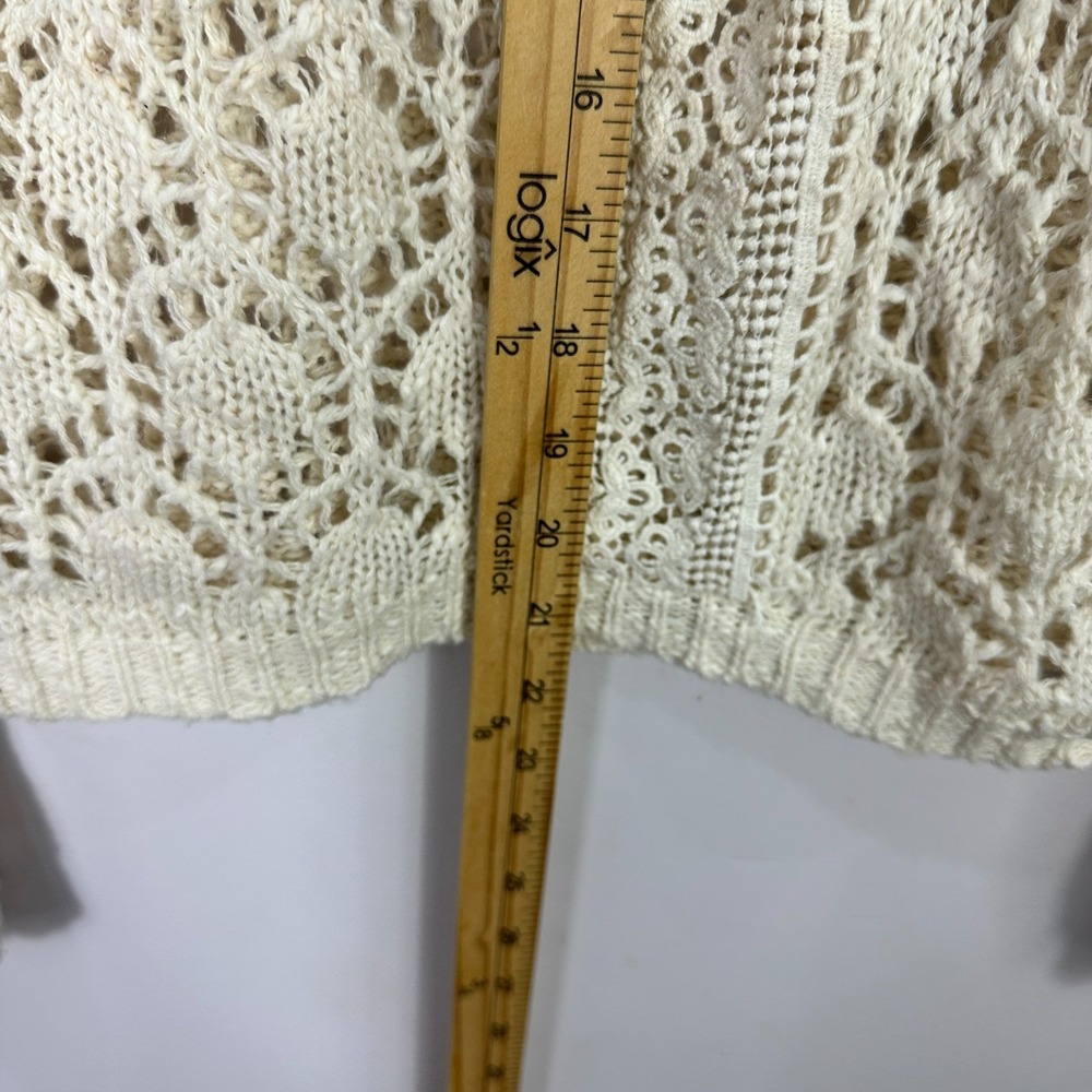 Flying Tomato Sweater M Cream Crochet Open Knit Boho Cottage Coastal Indie Layer - Picture 5 of 6